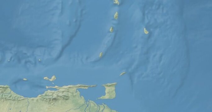 Grenada on Globe. Zoom into the country with Earth spinning on dark background. Physical world map with Grenada and label on it. Country view animation.