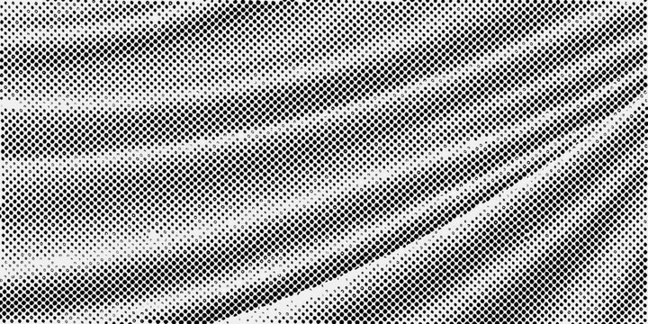 Halftone wave pattern with flowing fabric texture black and white