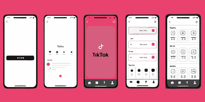 TikTok App Interface On Mobile Phone Screens Flat Vector Illustration