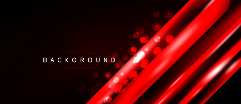 Dark backdrop features vibrant red lines, glowing dots. Modern design creates dynamic visual impact. Minimalist aesthetic, sleek presentation.