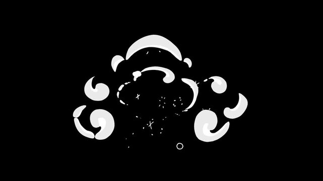 2d cartoon flash fx smoke line explosion, smoke line blast with sparkling light trail, glitter spark effect on black screen background. 2D hand-drawn flash FX animation and smoke burst animation. 4k
