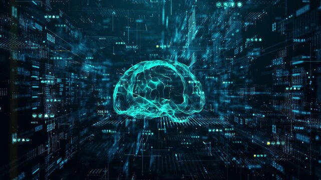 Artificial Intelligence Brain with Big Data Analytics Dashboard, Neural Network Processing, Machine Learning System, Digital Intelligence and Future Technology Digital Abstract Background