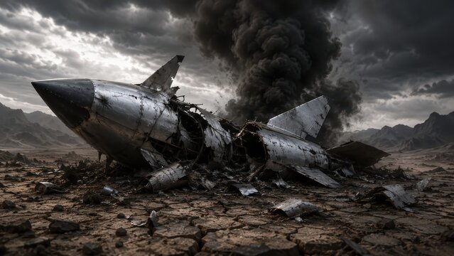 Crashed Rocket Representing Failed Startup in Desolate Desert Landscape