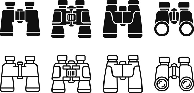 binoculars icon collection poster of telescope viewpoint symbols for travel and nature