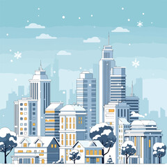 Obraz premium Snowy cityscape with skyscrapers and homes