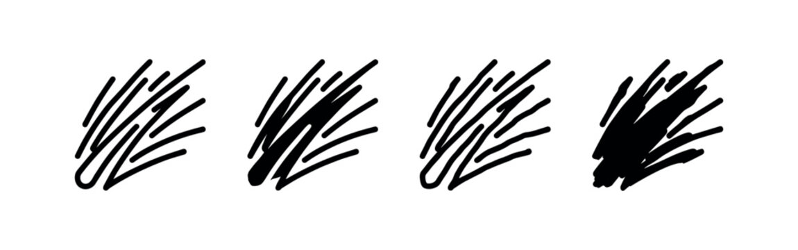 Abstract parallel lines icon set in outline, solid, hand-drawn outline, and hand-drawn solid styles, brush stroke texture illustration.