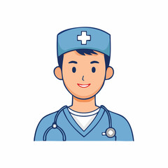 Fototapeta premium Cartoon Doctor with Stethoscope and Medical Cap