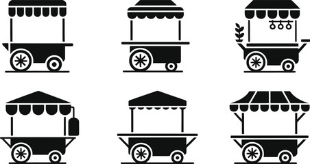 Black market food cart stand kiosk stall icon set vector © Naimur creativehouse
