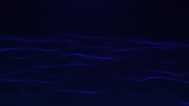 Deep blue abstract wave surface with soft glowing lines on a dark background, clean futuristic visual for technology flow, digital motion, data concepts, and screens.
