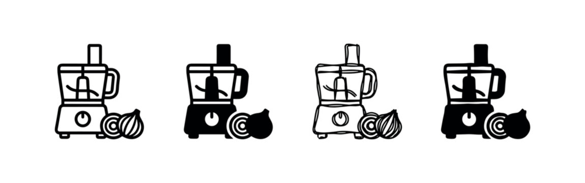 Food Processor and Onion Icons: Line, Solid, Sketch, Brush Styles