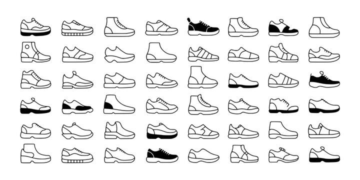 Sneakers Collection with Various Styles and Designs for Fashion and Sports Featuring Shoes, Athletic, Casual with Black and White Elements for Gray,