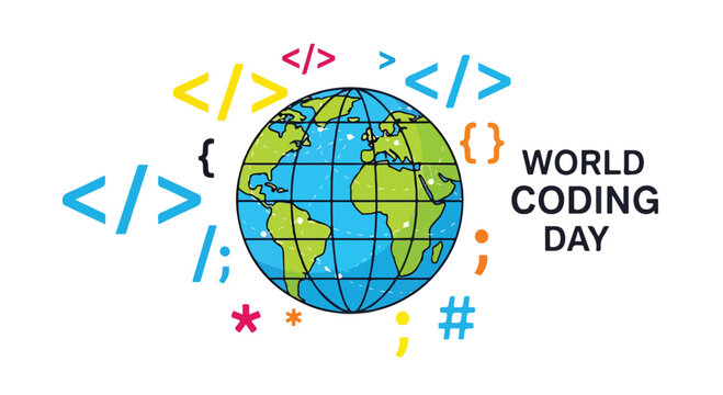 A globe surrounded code symbols