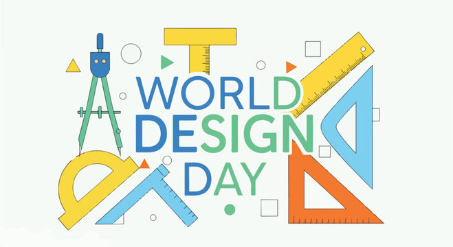 A colorful graphic celebrating World Design Day with various design tools (1)