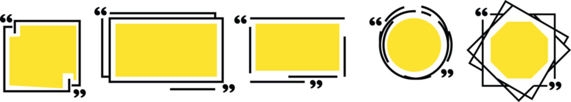 Quote box vector frame layout template collection with quotation marks for text citation design. Empty template for text or quote. Information field
