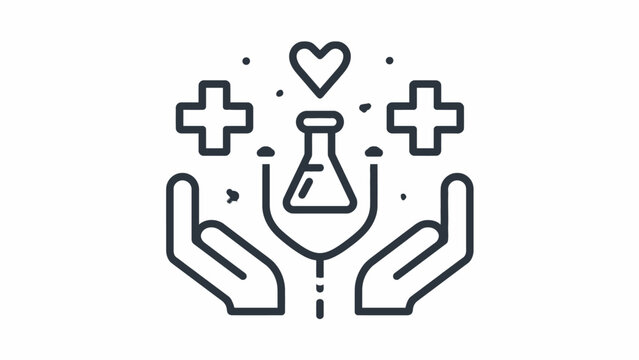 Line art icon of healthcare safety protocol with hand and cross