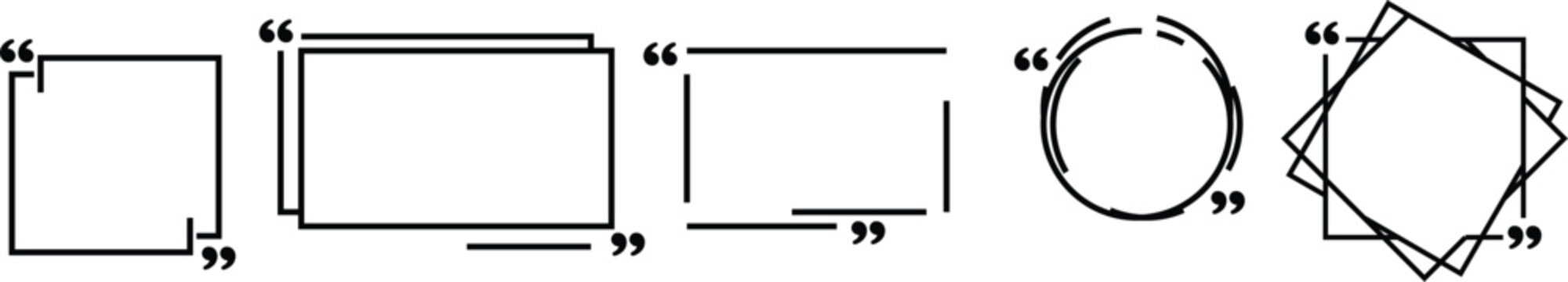 Quote box vector frame layout template collection with quotation marks for text citation design. Empty template for text or quote. Information field
