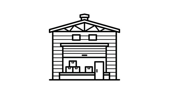Simple line drawing of a barn.