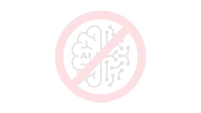 No AI Brain Circuit Symbol Animation - Prohibited Artificial Intelligence Sign
