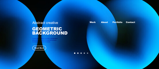 Abstract blue design. Geometric shapes create modern website header. Text overlays invite exploration. Minimalist aesthetic.