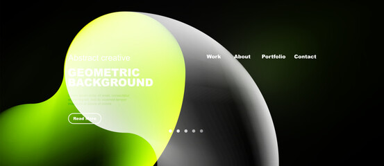 Naklejka premium Abstract design features vibrant gradients, geometric shapes, text elements. Modern aesthetic suitable for website header or banner.