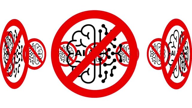 No AI Brain Circuit Symbol Animation - Prohibited Artificial Intelligence Sign

