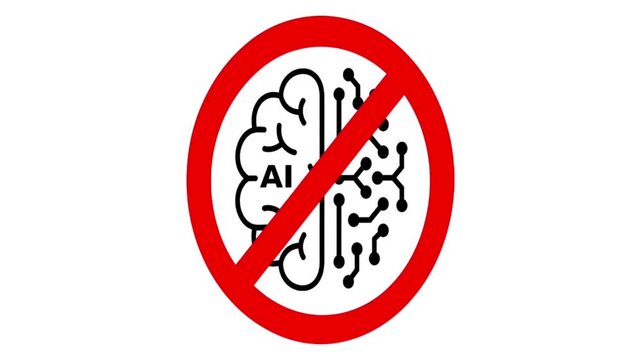 No AI Brain Circuit Symbol Animation - Prohibited Artificial Intelligence Sign
