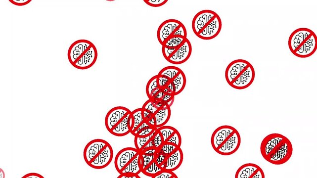 No AI Brain Circuit Symbol Animation - Prohibited Artificial Intelligence Sign

