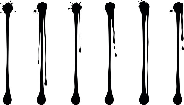 Black Slime Dripping Border Set with Melting Goo Liquid Splatters and Drips Elements for Spooky Halloween and Grunge Graphic Designs
