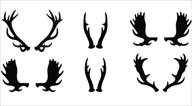 Silhouettes of six different antler sets