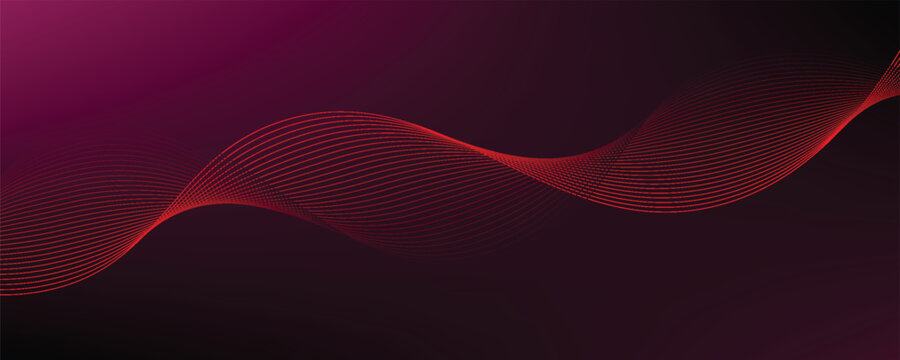 Abstract dark magenta and black gradient vector background with elegant flowing red wavy interwoven lines.