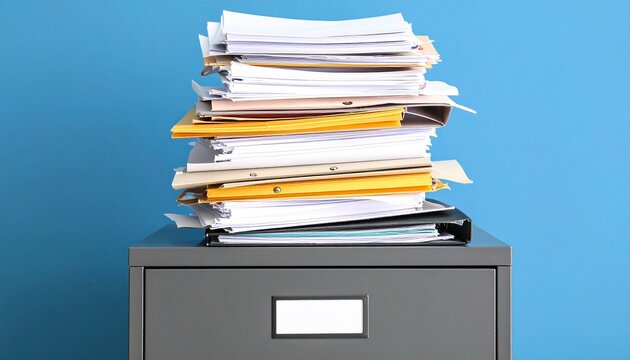 Filing cabinet with stacked papers symbolizes office document organization