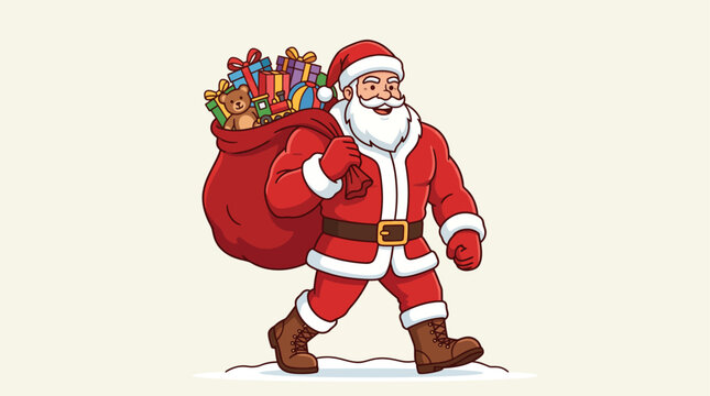 Vector Strong Santa Claus - Christmas Cartoon Illustration