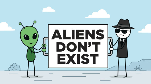 Vector Alien and Secret Agent - Funny Conspiracy Illustration