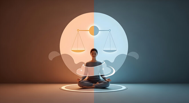 Achieving profound inner through focused meditation, harmonizing contrasting elements for holistic well-being and mental clarity