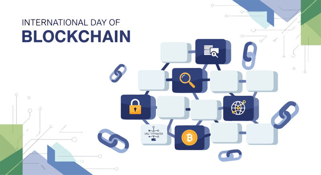 Blockchain icons on white