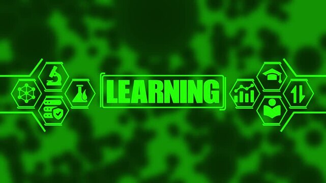 Digital learning concept with animated hud interface and science green technology background, for educational presentations, and online training modules