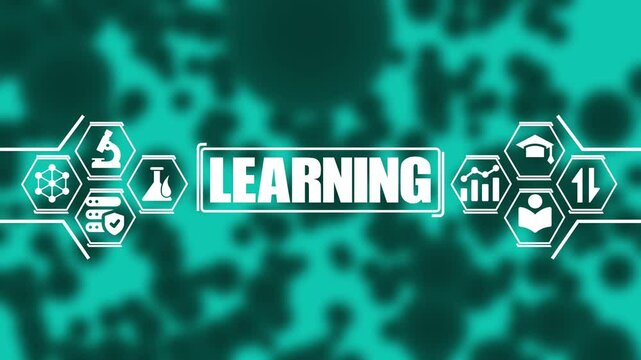 Digital learning concept with animated science and education on teal background, for e-learning and, academic technology presentations
