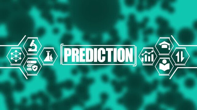 Digital prediction concept with science and data analytics on teal background, for business intelligence, and future forecasting presentations