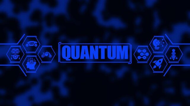 Quantum computing technology concept with futuristic hexagonal and digital blue interface animation for advanced science and innovation presentations