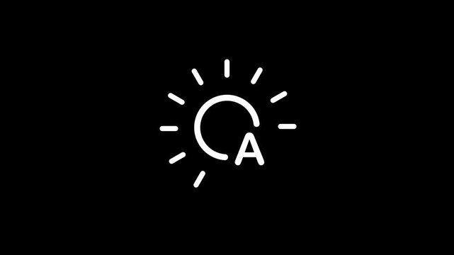 Auto brightness icon featuring a sun symbol animation isolated on black background