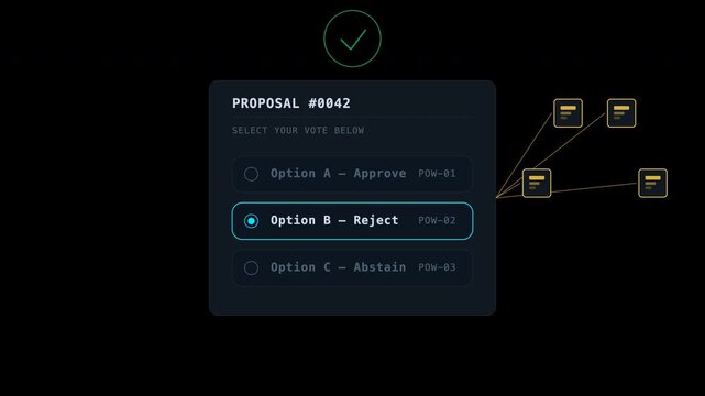 Interface for rejecting proposal options in a digital voting system with a check mark box. Suitable for online decisionmaking platforms.