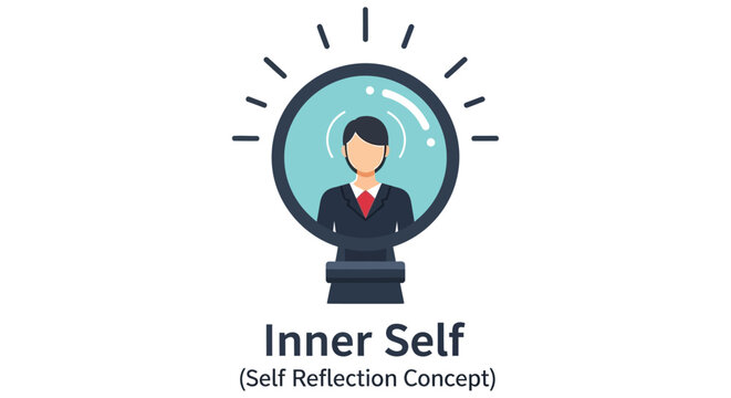 A person looks into a circular mirror contemplating their inner self