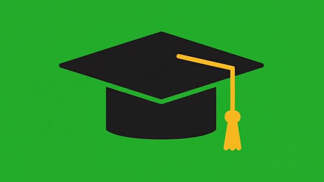 Animated minimalist graduation cap icon tilting side to side against a solid chroma key green screen