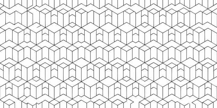 Isometric cube pattern black line art on white background