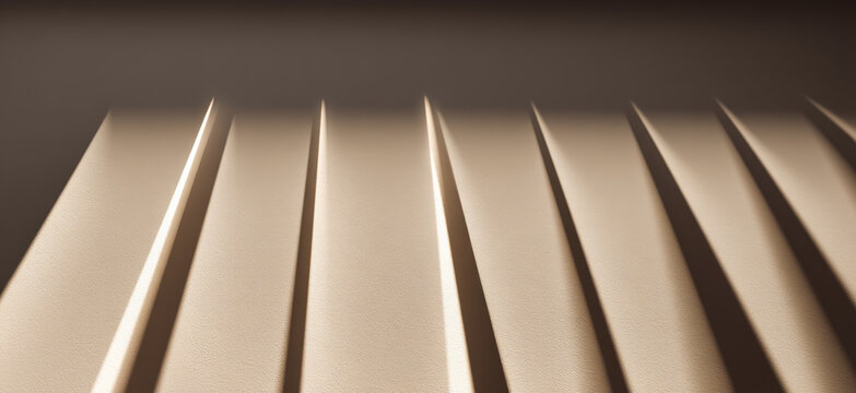Rhythmic lines of an industrial metal surface create a textured abstract background, evoking a sense of modern strength and manufactured precision with dramatic shadow play.