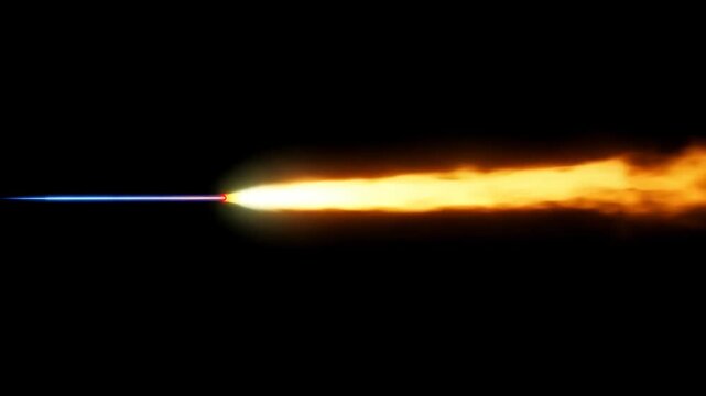 Bright flame and colored exhaust emerge from a jet engine, showcasing the powerful thrust and combustion process in a dark environment with smoke trails