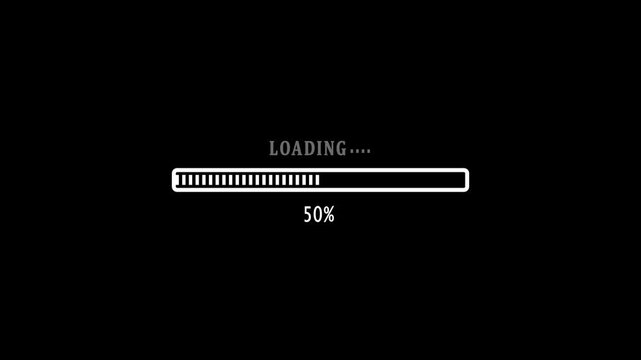 8 bit loading bar progress animation on transparent background, 8 bit loading 1 to 100 percent. 4K Footage