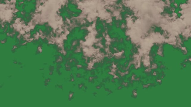 Bunch of orange smoke clouds in the sky lot on some it large explosion fire isolated on green screen background