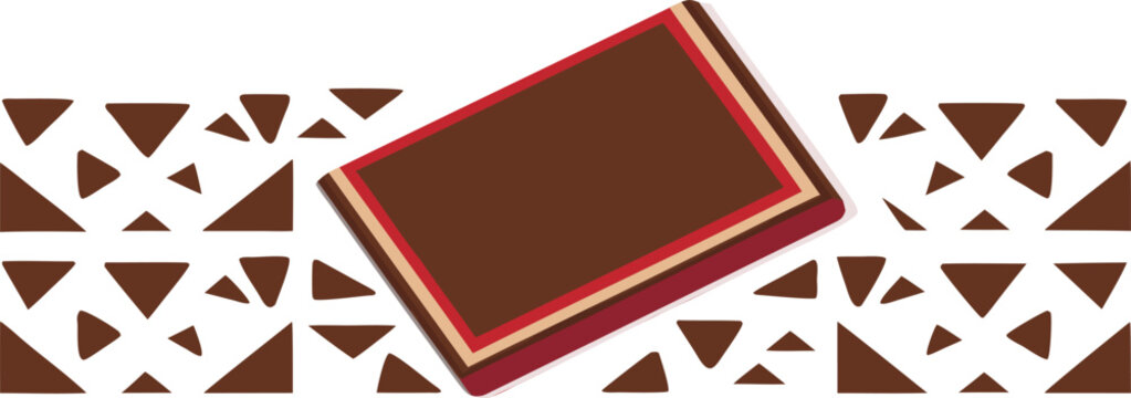 Brown book icon, geometric pattern, red outline, vector graphics, book cover design, educational symbol, brown background