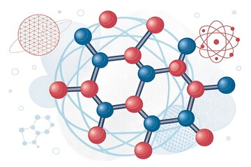 Obraz premium Molecular structure illustration with atoms and chemical bonds on white molecule